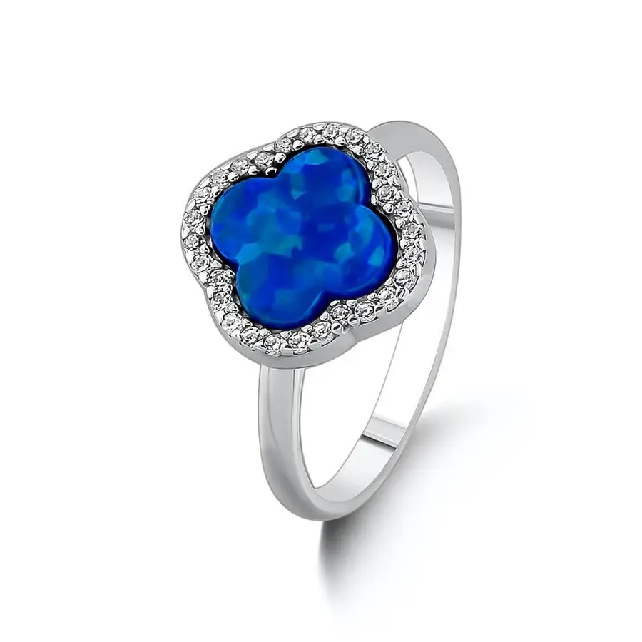 

Women Handmade Ring With Clover Model Wedding Engagement Valentine Ring Blue Stone Women Ring Solid 925 Sterling Silver