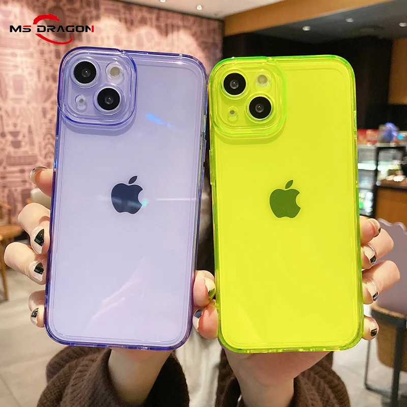 

Straight Edge Transparent Case For iPhone 12 11 13 Pro X XR XS Max 7 8 Plus Camera Protect clear Fluorescent soft TPU Cover Capa