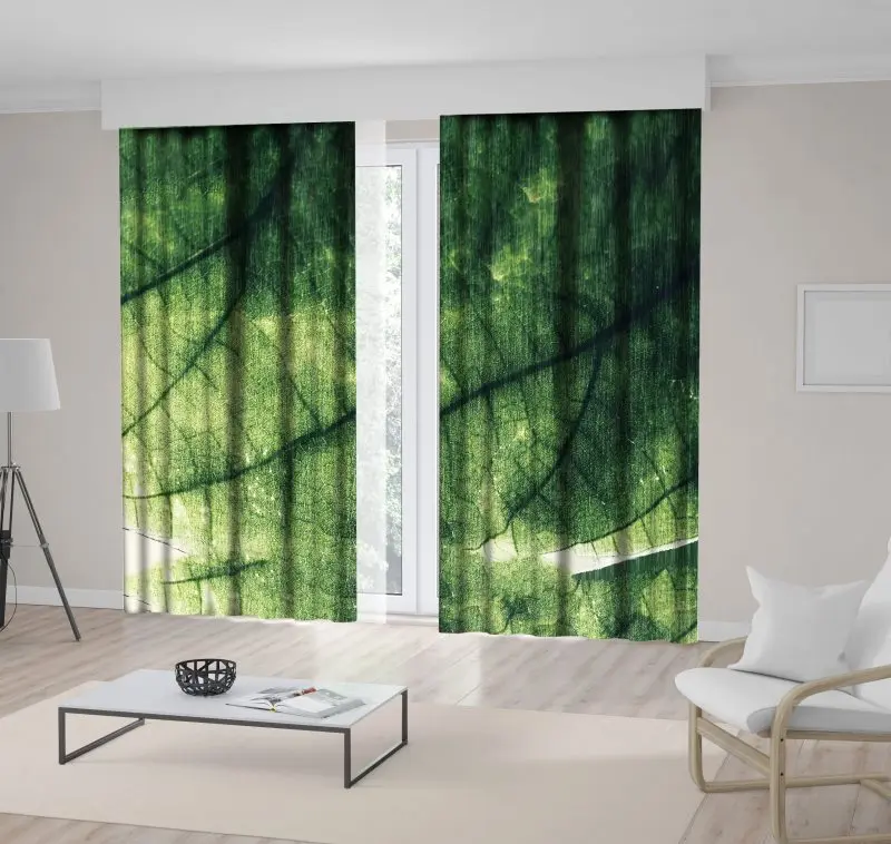 

Curtain Tropical Leaf Retro Aged Look Nature Greenery Theme Nostalgic Photo Printed Green Beige