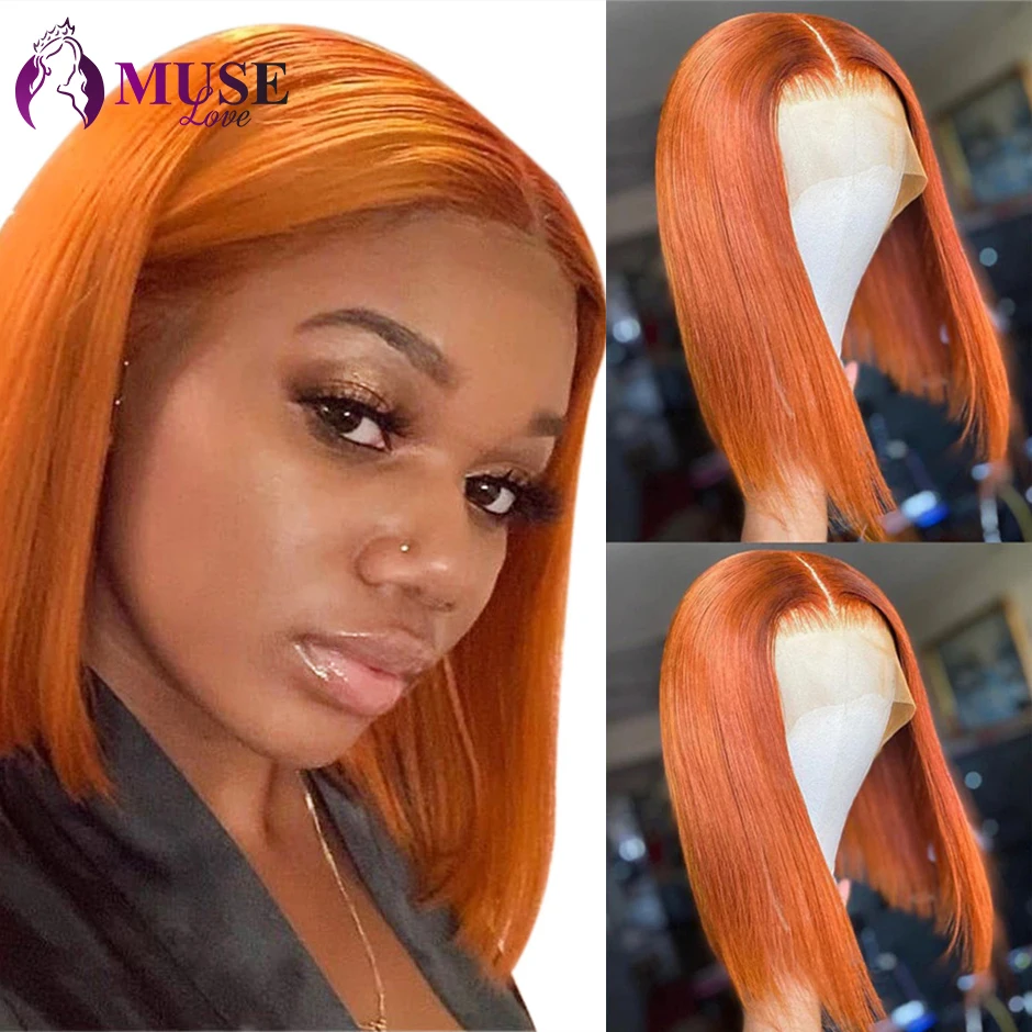 Short Bob Wigs Bone Straight Ginger Lace Front Wig Pre Plucked Colored Human Hair Wigs for Women Brazilian Lace Closure Wig