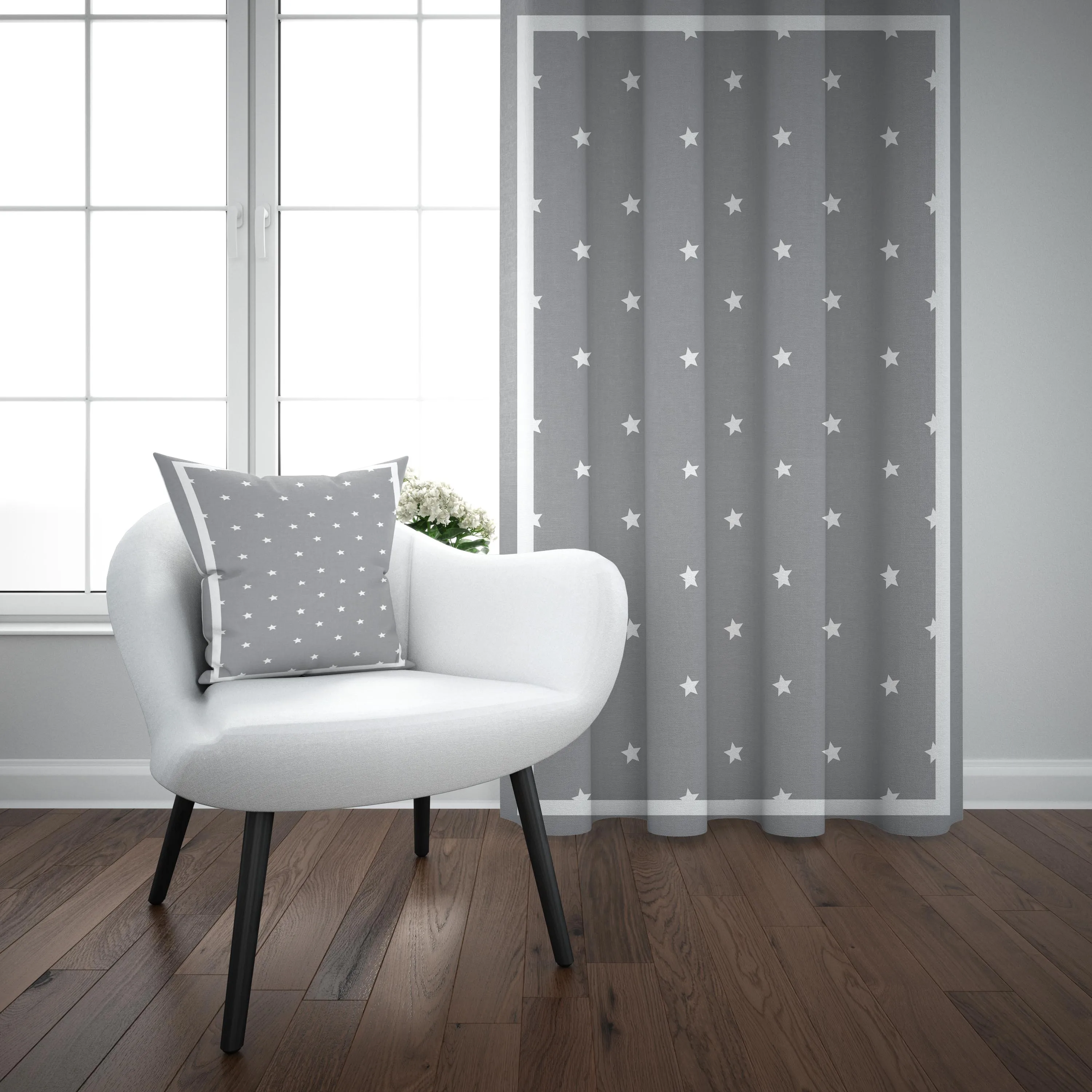 

Else Gray White Border Stars Scandinavian Nordic 3d Print Kids Baby Children Window Panel Set Curtain Combine Gift Pillow Case