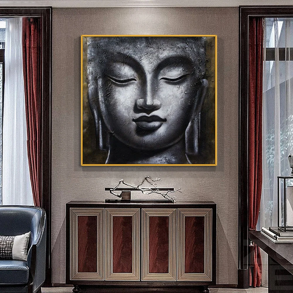 

Large Size Abstract Buddha Head Painting 100% Hand Painted Oil Painting On Canvas Abstract Wall Art For Modern Home Decoration