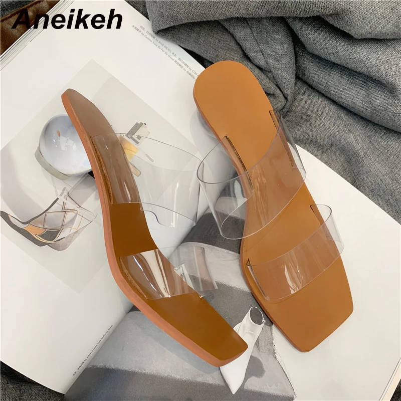 brown Aneikeh/размеры 41, 42, 43; босоножки из ПВХ; пикантные женские босоножки на прозрачном каблуке с открытым носком и кристаллами; вечерние туфли-лодочки - Цвет: brown