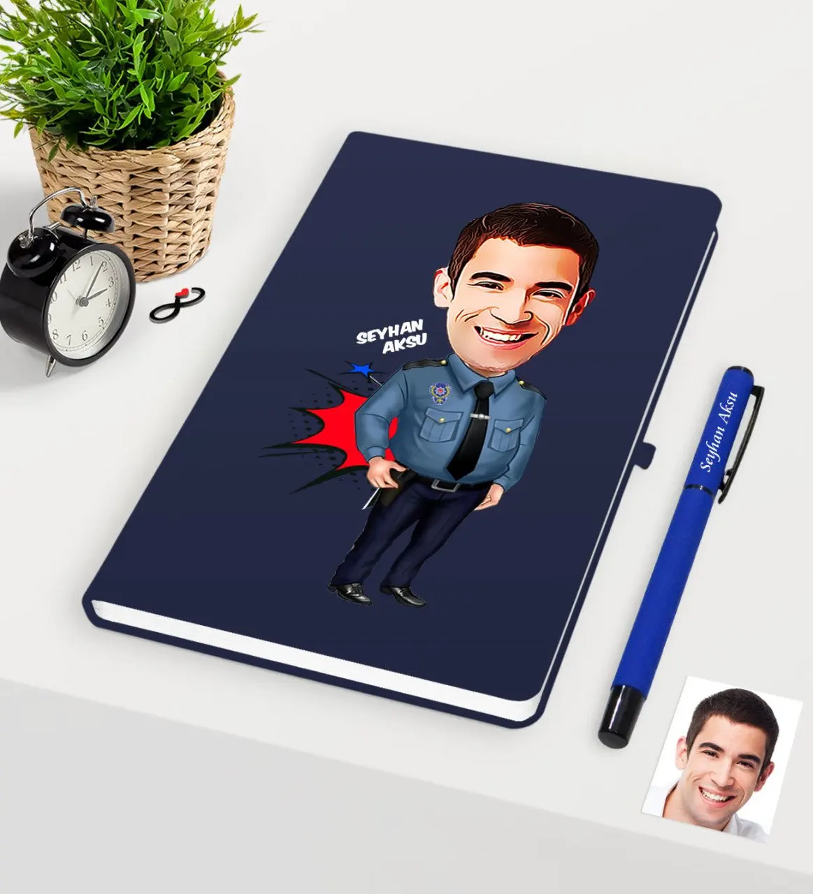 Персонализированные г-н полиса карикатура темно-синий ручка для записной книжки