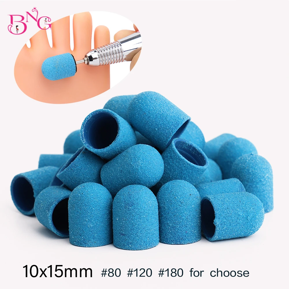 

10pcs #80/120/180 10*15 13*19mm Sanding Bands Block Caps Blue Grit Sanding Cap Manicure Pedicure Electric Nail Drill cutters