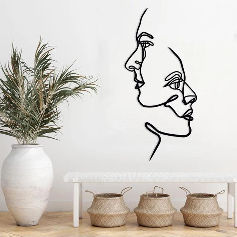 Man Woman Faces Picture Black Laser Cut Wood Board Painting Wall Sticker Accessory Home Office Room Modern Design Decoration