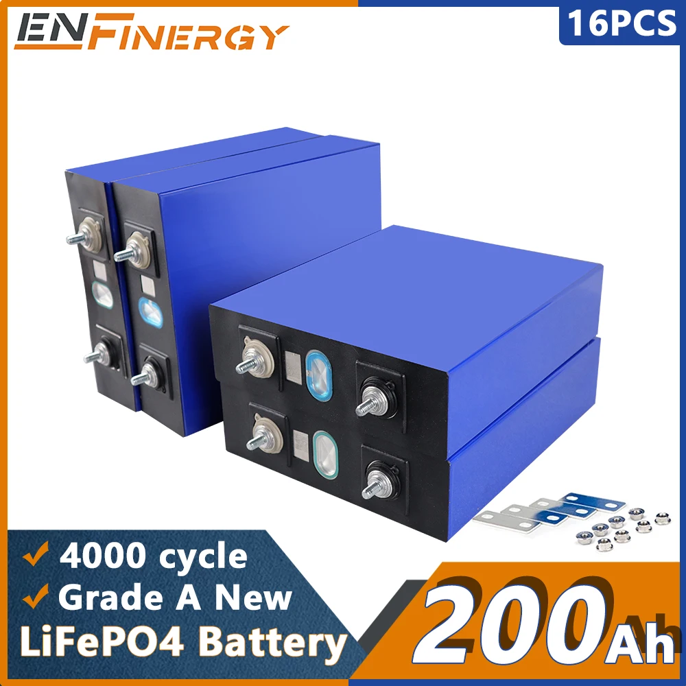 

16pcs Lifepo4 Batteries 3.2V 200AH Rechargable Lithium Iron Phosphate Battery DIY for UPS RV Solar Power System EU US Tax Free
