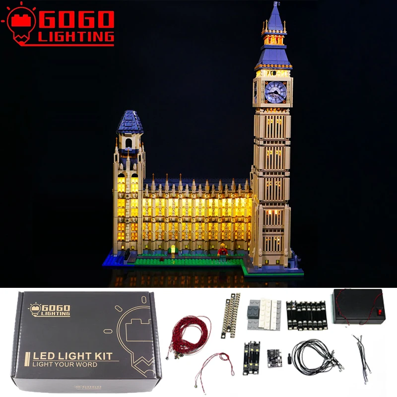 

Конструктор GOGO светильник Brand со светодиодный Ной подсветкой для конструктора Lego 10253 City Architecture Creator Big Ben, набор игрушек «сделай сам» (только с...