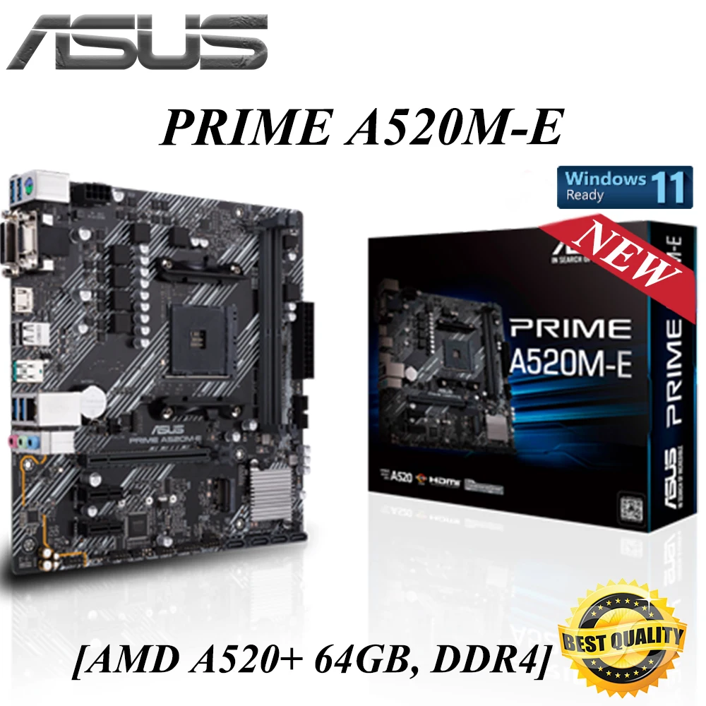 

Socket AM4 Asus PRIME A520M-E Motherboard DDR4 64GB 4600OC PCI-E 3.0 M.2 Support 3rd-Gen AMD A520 ATX Desktop Placa-Mãe AM4 New