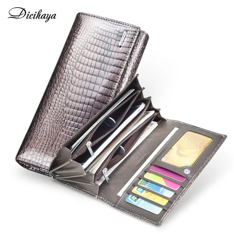 

DICIHAYA NEW 2021 Genuine Leather Women's Wallets Long Ladies Double Zipper Wallet Clutch Money Bag Design Purse Fashion Purses