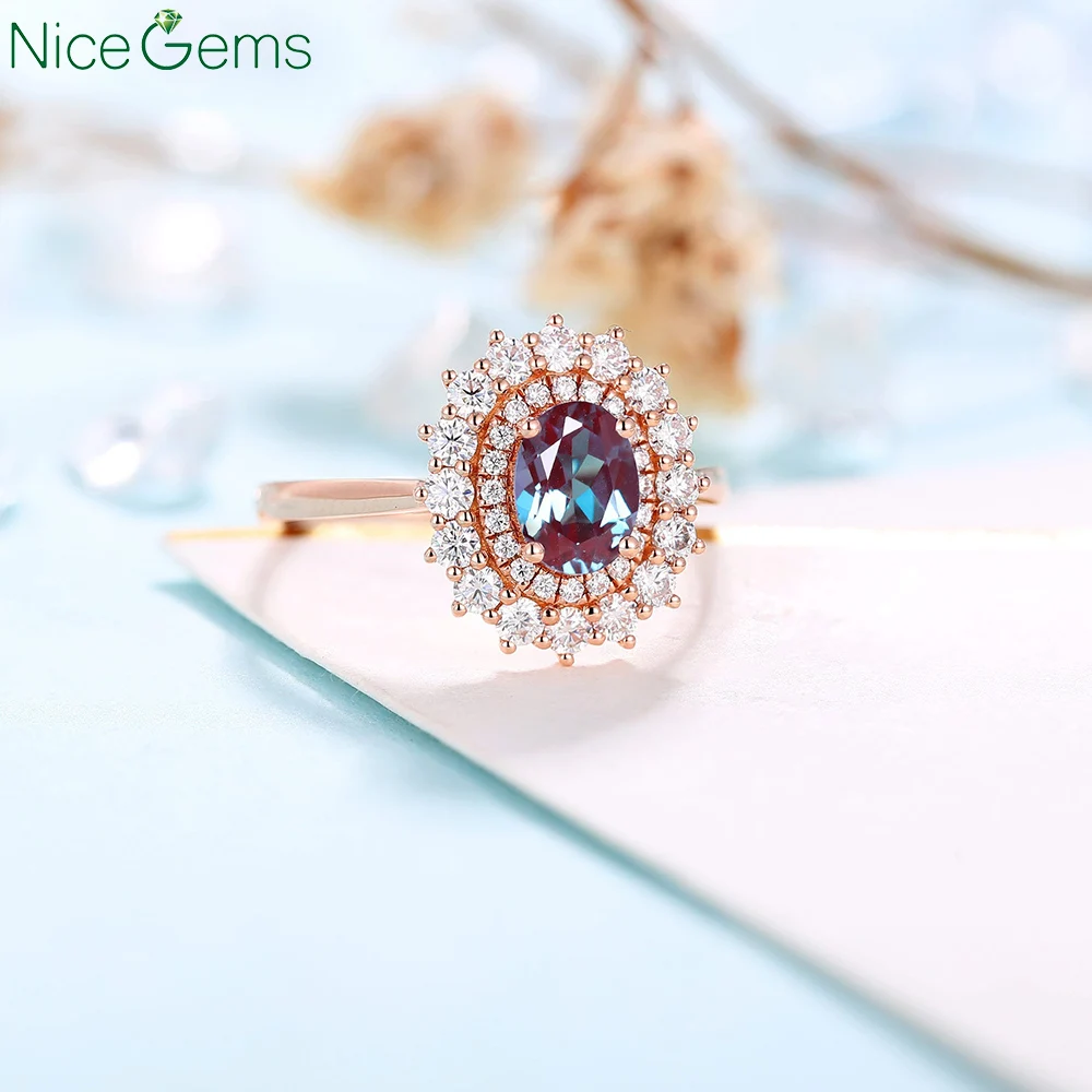 Кольцо свадебное NiceGems 18 карат розовое золото винтажное с двойным ореолом