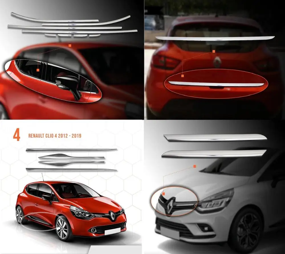 Renault 2012 2018 CLIO IV HB хромированный набор аксессуаров из нержавеющей стали 15 шт. (окно