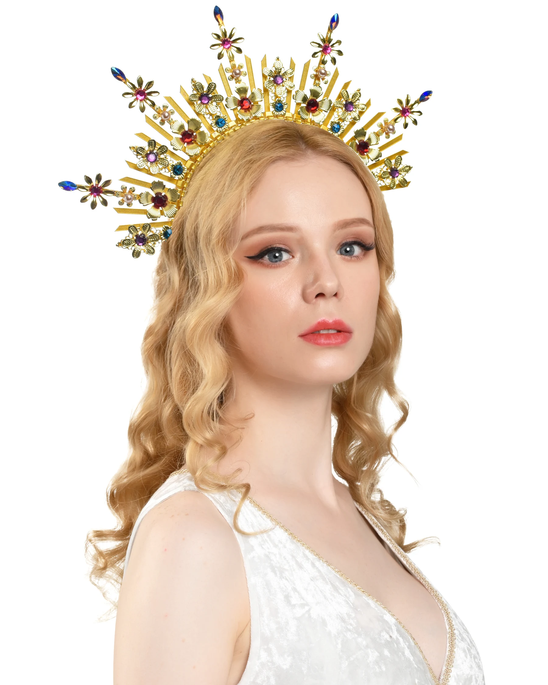 Богиня гало Корона Золотой головной убор в стиле бохо свадебная корона взрыв с