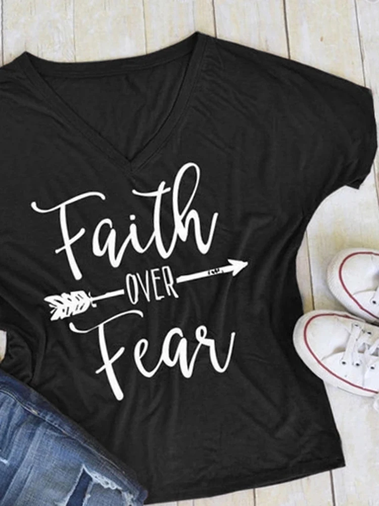 

Print T Shirt Women Faith Over Fear Arrow T-Shirt Harajuku Fashion T-shirt Summer Short Sleeve Top Tees Female Camisas