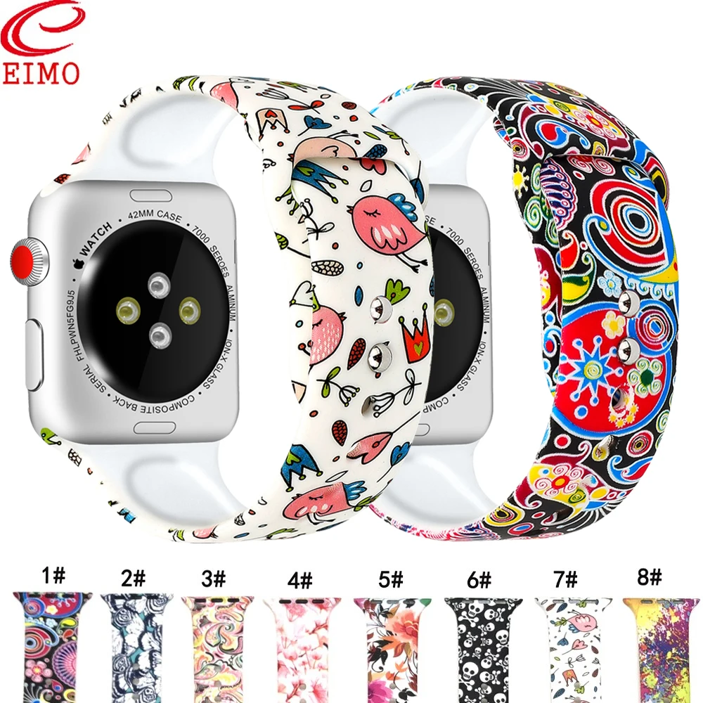 Силиконовый ремешок для apple watch группа 4 42mm 38mm 3 iwatch Группа 44 мм 40 мм браслет Корреа Спорт Популярные печати часы аксессуары