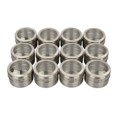 12pcs 6/12 шт с магнитным дном для специй жестяная коробка для соль перец травы Нержавеющая сталь специи стойка для банок контейнеры, емкости для хранения специй Организатор - Цвет: 12pcs