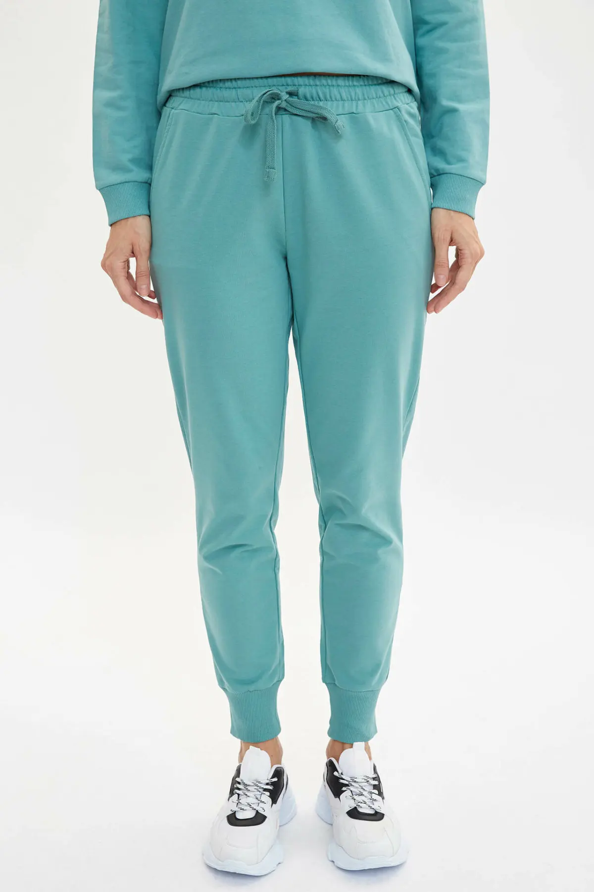 Дефакто женские спортивные штаны с завязками на талии, одноцветные штаны для пробежек, женские свободные тренировочные штаны, Female-L5453AZ19AU - Цвет: Бирюзовый