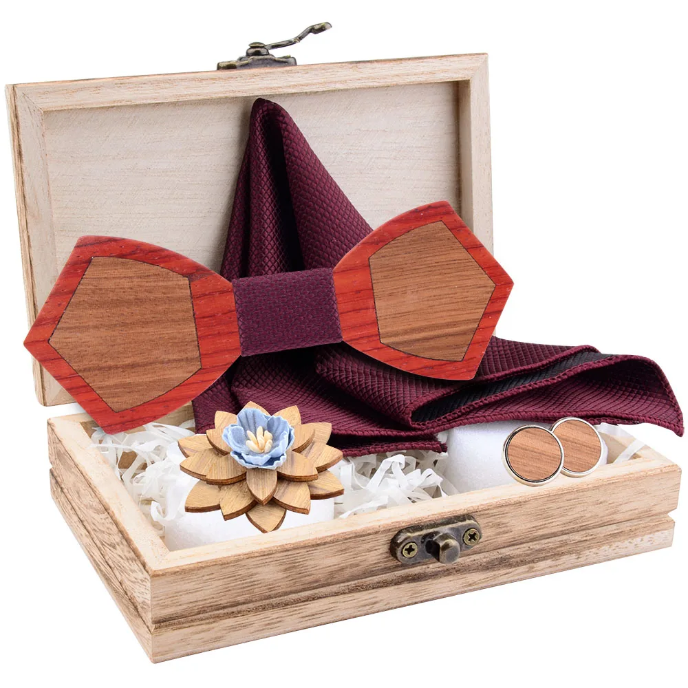 Новинка деревянный галстук бабочка для мужчин носовой платок запонки брошь