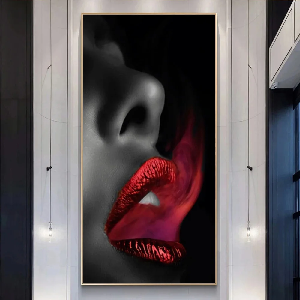 

Sexy Black African Woman With Red Lip Canvas Painting Posters And Prints Picture For Living Bedroom Room Wall Art Home Decor