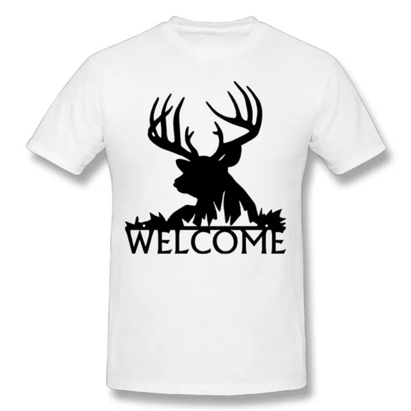 

Hot Sale Welcome Deer.PNG Tops T Shirt Short Sve Casual Cotton T-Shirt