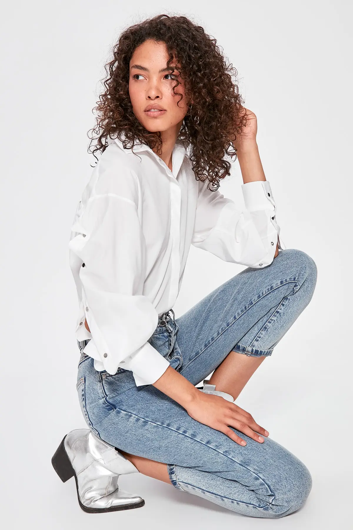 Trendyol рубашка с рукавами экрю TWOAW20GO0302