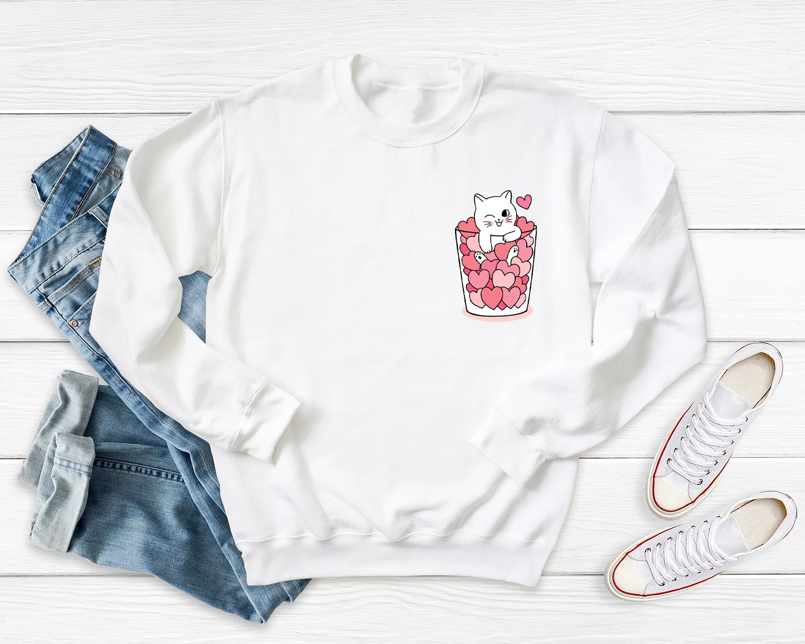 love heart teacup Cat Pocket Women's Sweatshirt lovers Pullover Harajuku style Sweats women Fashion casual Vintage Top | Женская
