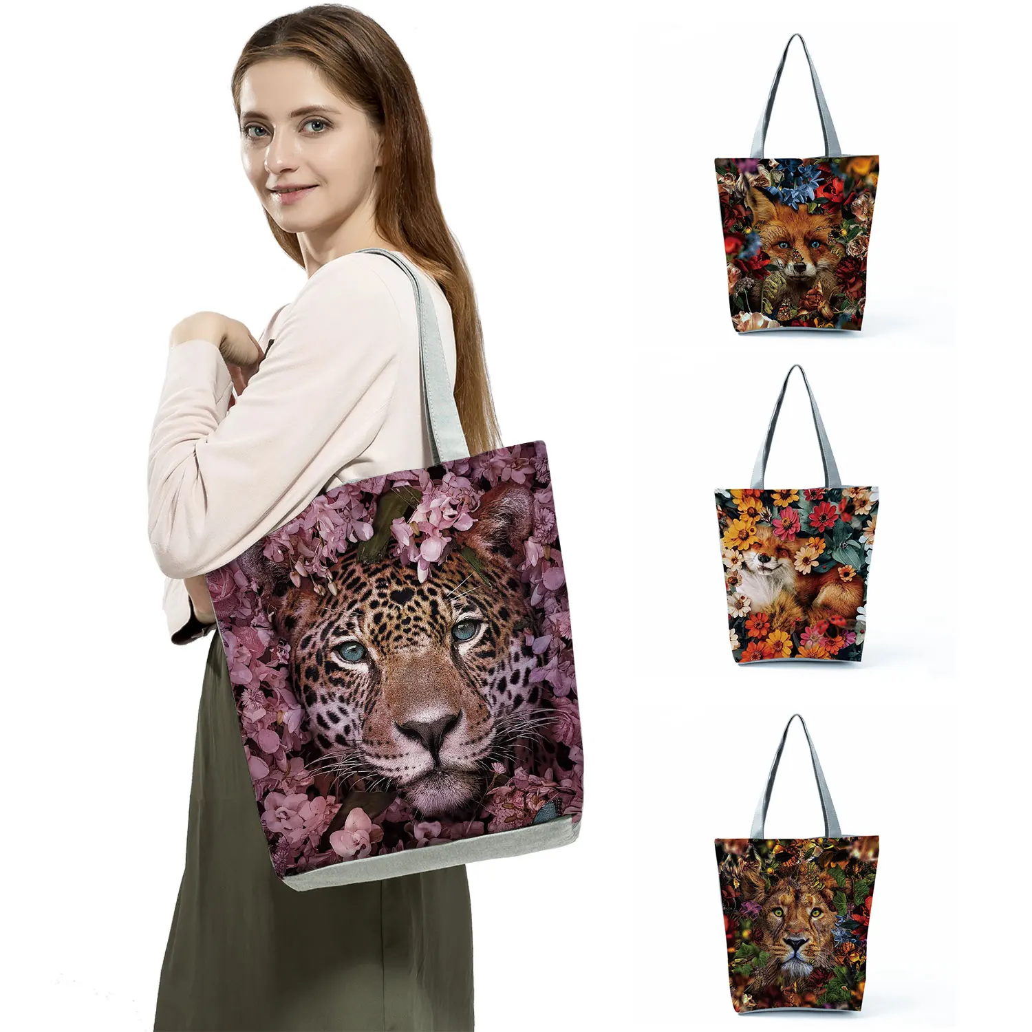 

Floral Animal Printed Fashion Women Shoulder Bag Outdoor Travel Eco Reusable High Capacity Tote Portable Foldable Shopping Bags