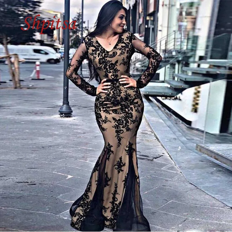

Sexy Long Sleeve Lace Evening Dresses Party Mermaid Plus Size Tulle Dinner Women Celebrity Prom Formal Evening Gowns Dresses