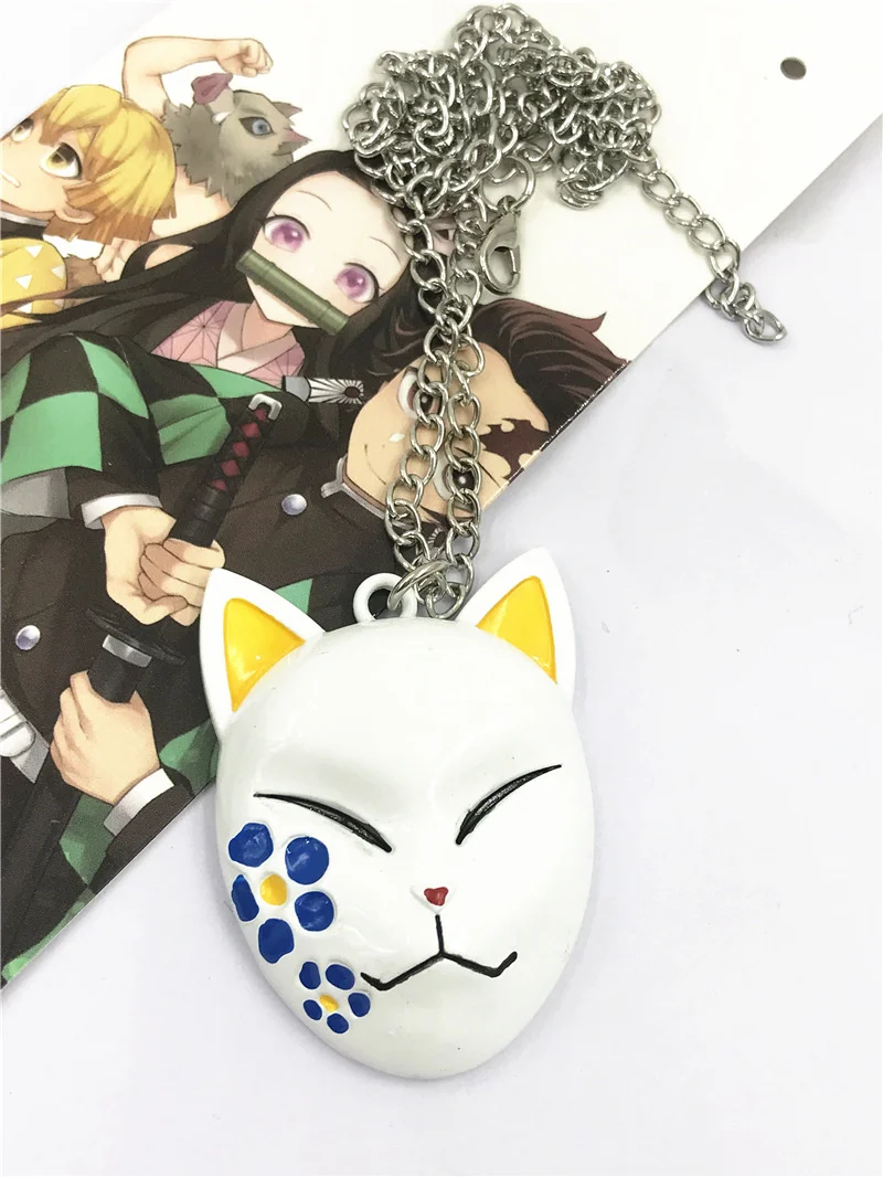 

1PCS Anime Demon Slayer Multi-Style Cartoon Scar Flower Pattern Fox Mask Key Ring Necklace Sabito Makomo Decorative Supplies E53