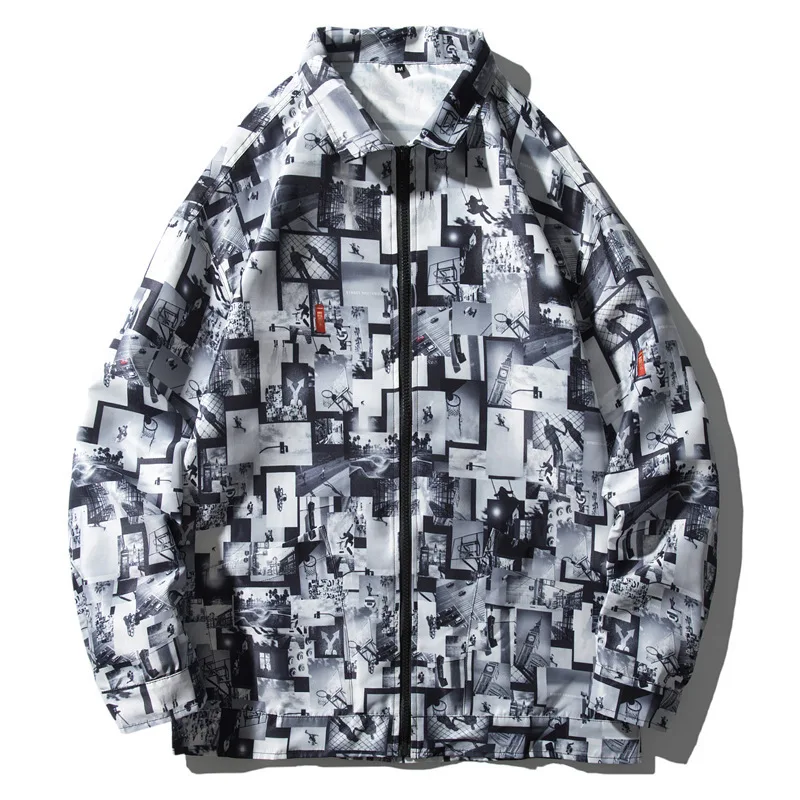 

Men Digital Printing Relaxation Jacket Autumn Large Size Loose Lapel Tide Long Sleeve clothing Zipper Printing Jacket 470365