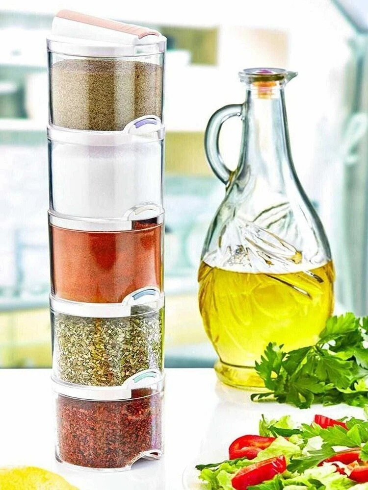 5 Pcs/Set Spice Jar Kitchen Gadget Sets Box Transparent Spice Pots Storage Container Accesories Salt Pepper Spicy Cumin Powder