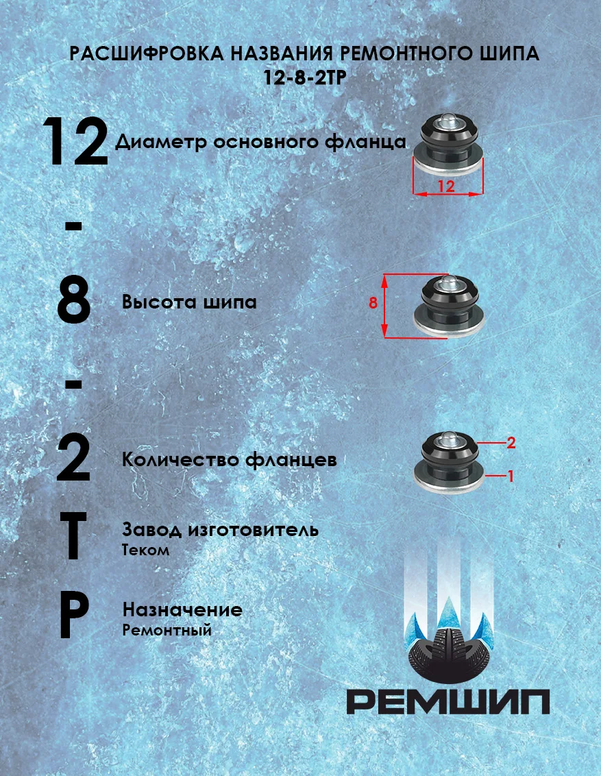 100 шт. Шипы ремонтные 8 мм для зимних шин Теком. 12 2ТР. Ремшип шипы|Шпоры колеса| |