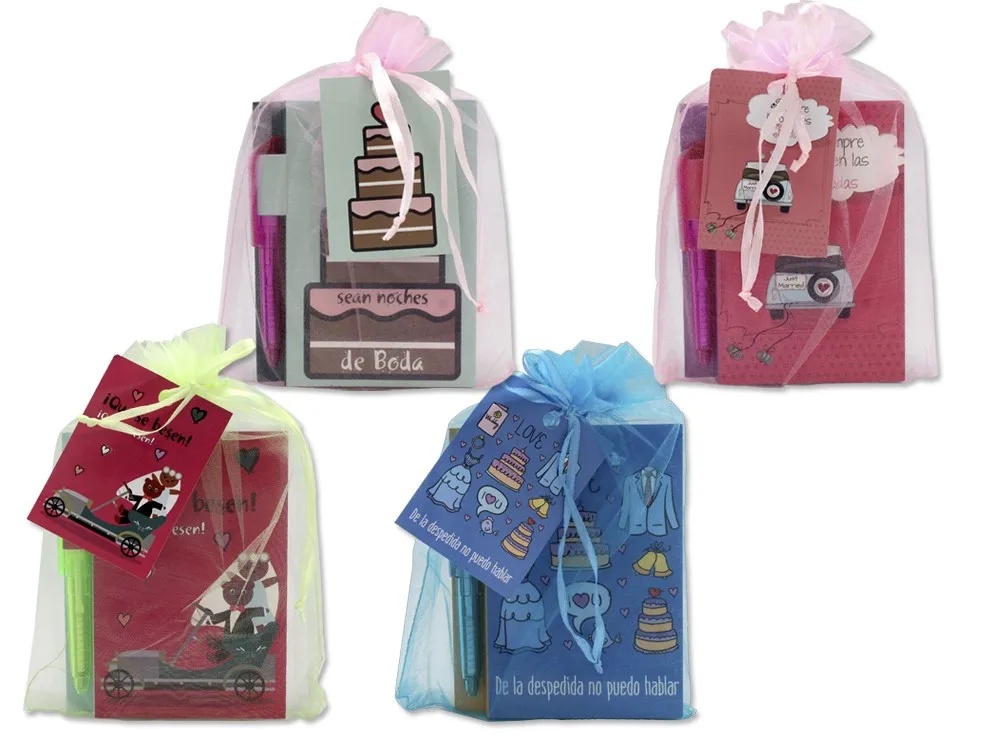 Свадебный блокнот с ручкой в сумке из органзы-подробности и подарки для