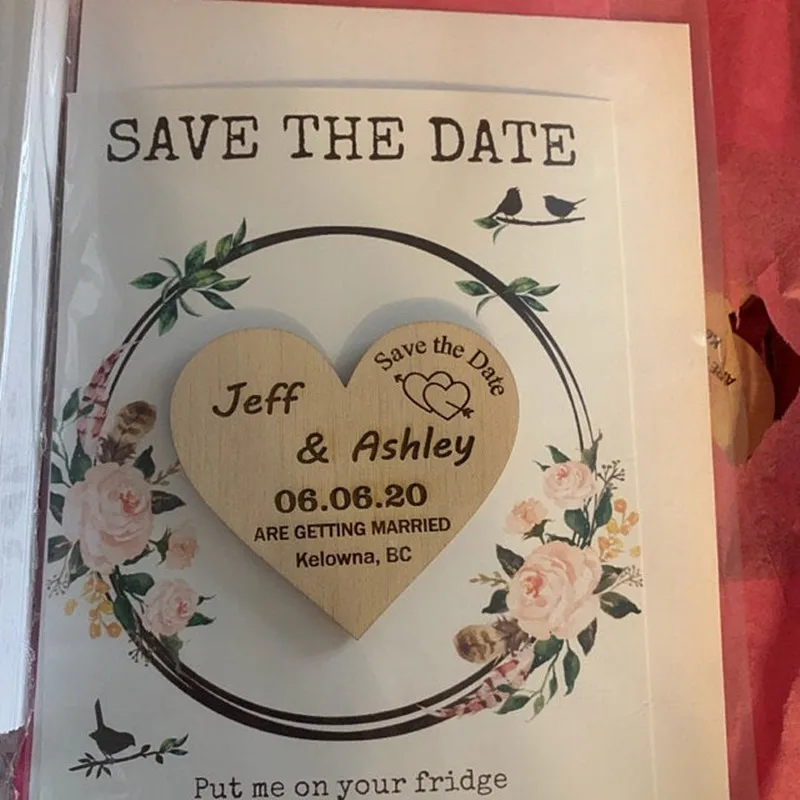 Сердце сохранить дату магнит с картами деревенский круглый свадебные деревянные