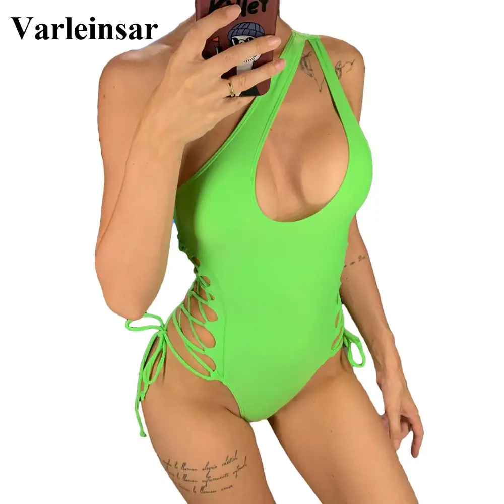Sexy One Shoulder Lace Up Piece Swimsuit 2021 Women Swimwear Female Bather Wrap Around Bathing Suit Swim Wear V1408 | Спорт и