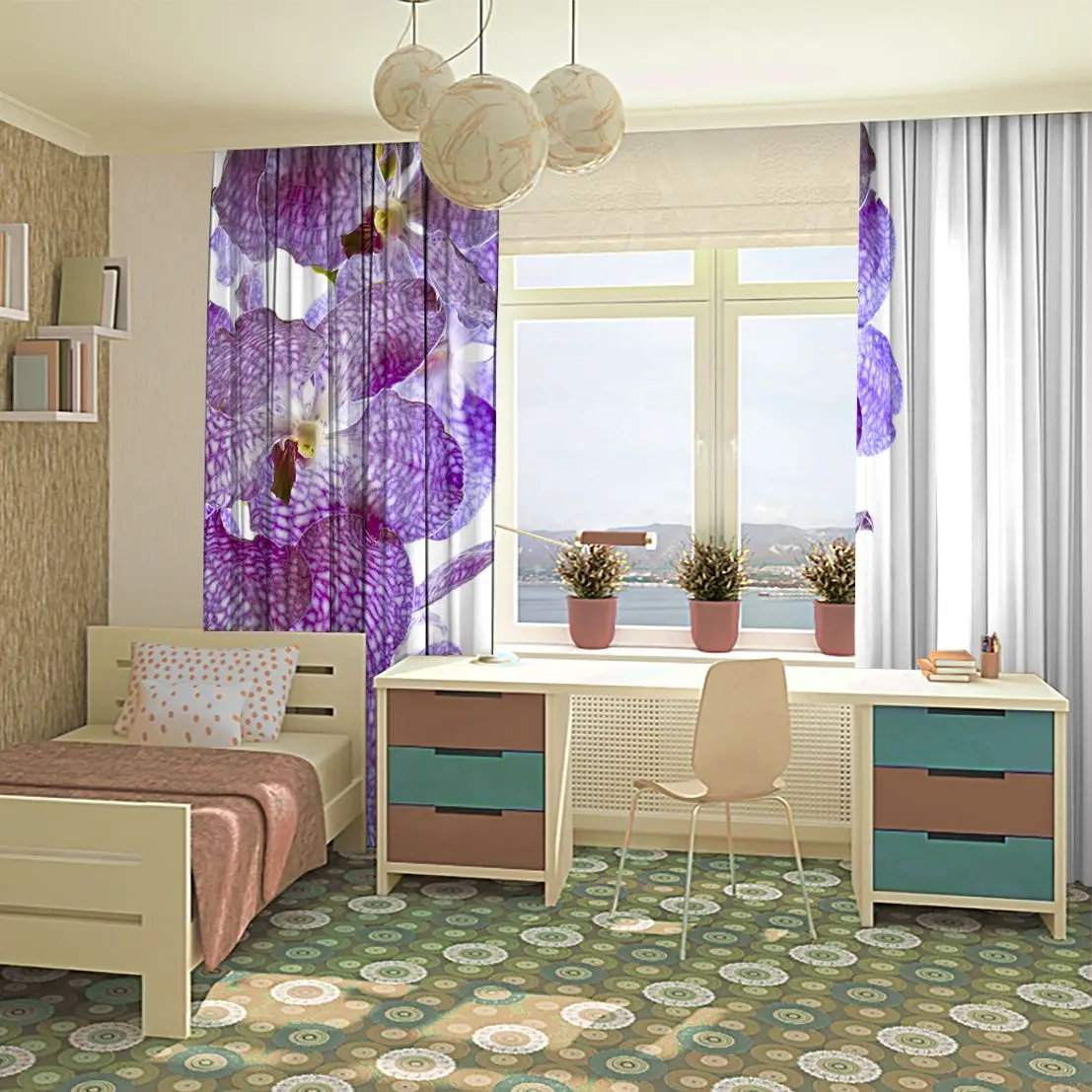 Занавеска Орхидея цветы экзотические тропические природа цветочные