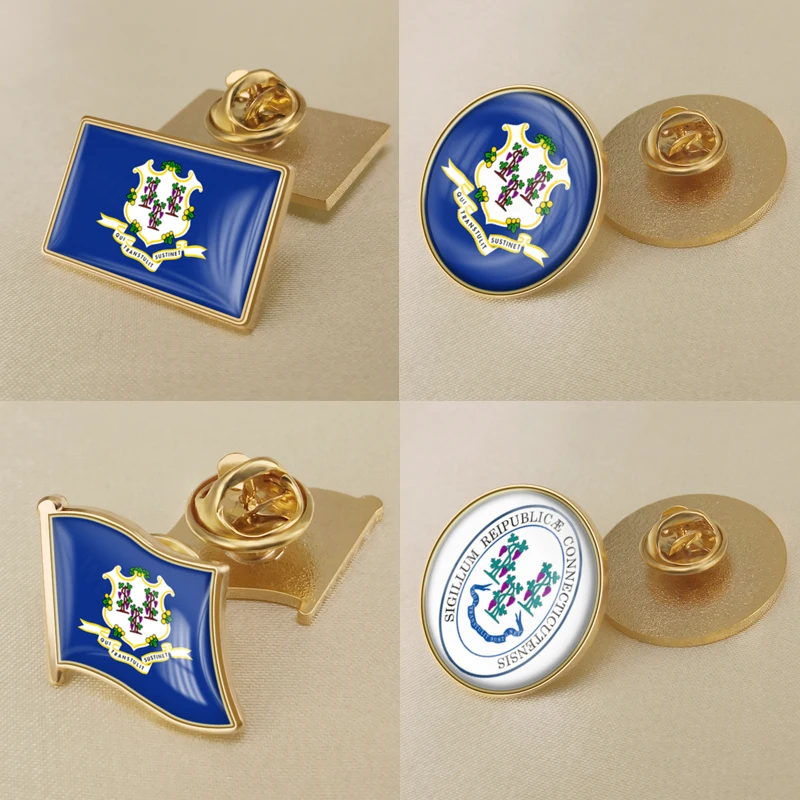 

Seal of Connecticut State of United States America Map Flag Lapel Pins Broochs Badges