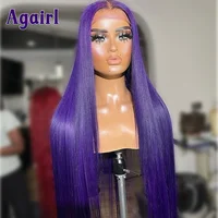 HD Transparent 13x4 Lace Frontal Wig Dark Purple Straight Lace Front Human Hair Wigs Ombre Purple Malaysian Lace Wigs for Women