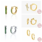 Настоящее 925 пробы, серебро, роскошный зеленый циркон, маленькие серьги-кольца для женщин, подарок на день Святого Валентина, Висячие ювелирные изделия