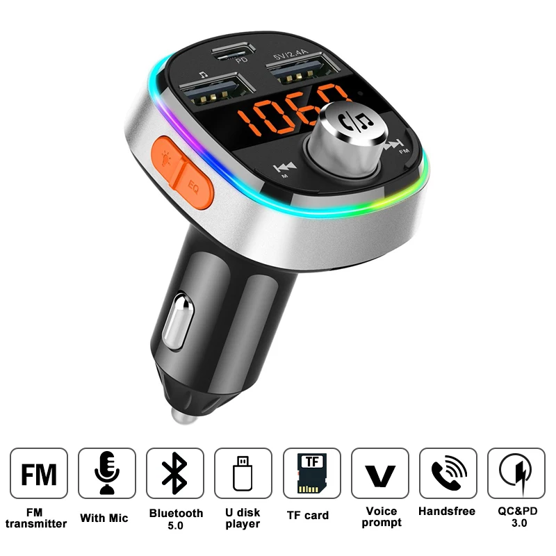 Креативные красочные Автомобильные FM передатчики Bluetooth 5 0 автомобильный mp3 плеер