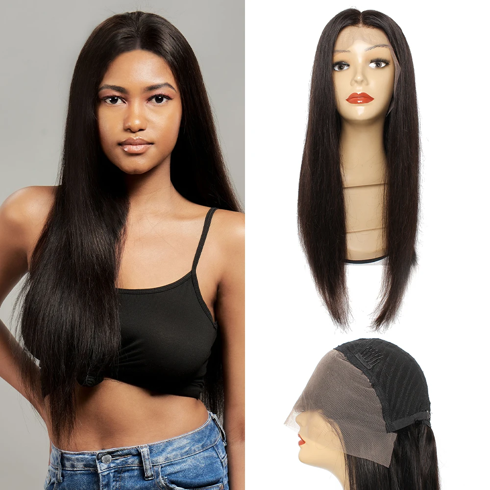 13x4 Lace Frontal Wig Natural Color 26 Inch Straight Ear to Ear Lace Wig Cuticle Aligned Remy Brazilian Human Hair Wig for Women