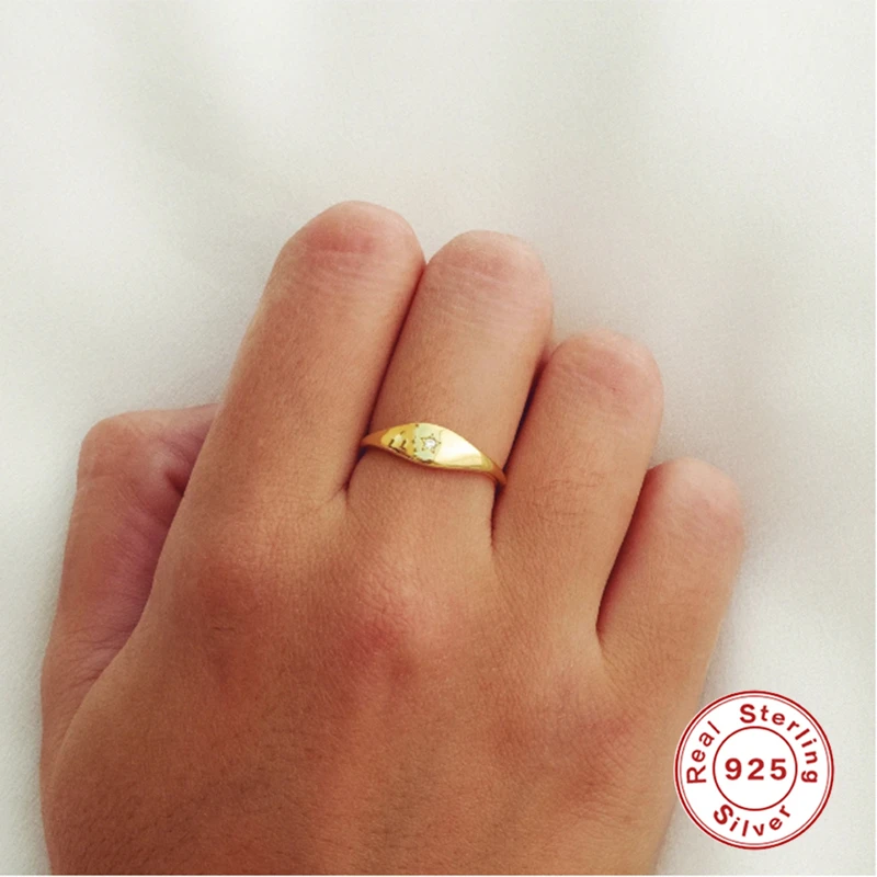 

AIDE Personalized Glossy Wide Ring Fashion Retro Star Carved Finger Size 6/7/8 Rings For Women Silver 925 Jewelry Gift Anillos