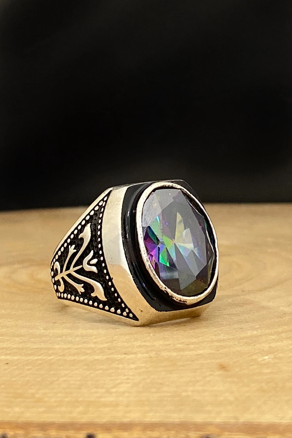 

Handmade Turkish Art Natural Real Mystical Topaz Stone Special Design Quality 925 Sterling Silver Men's Ring