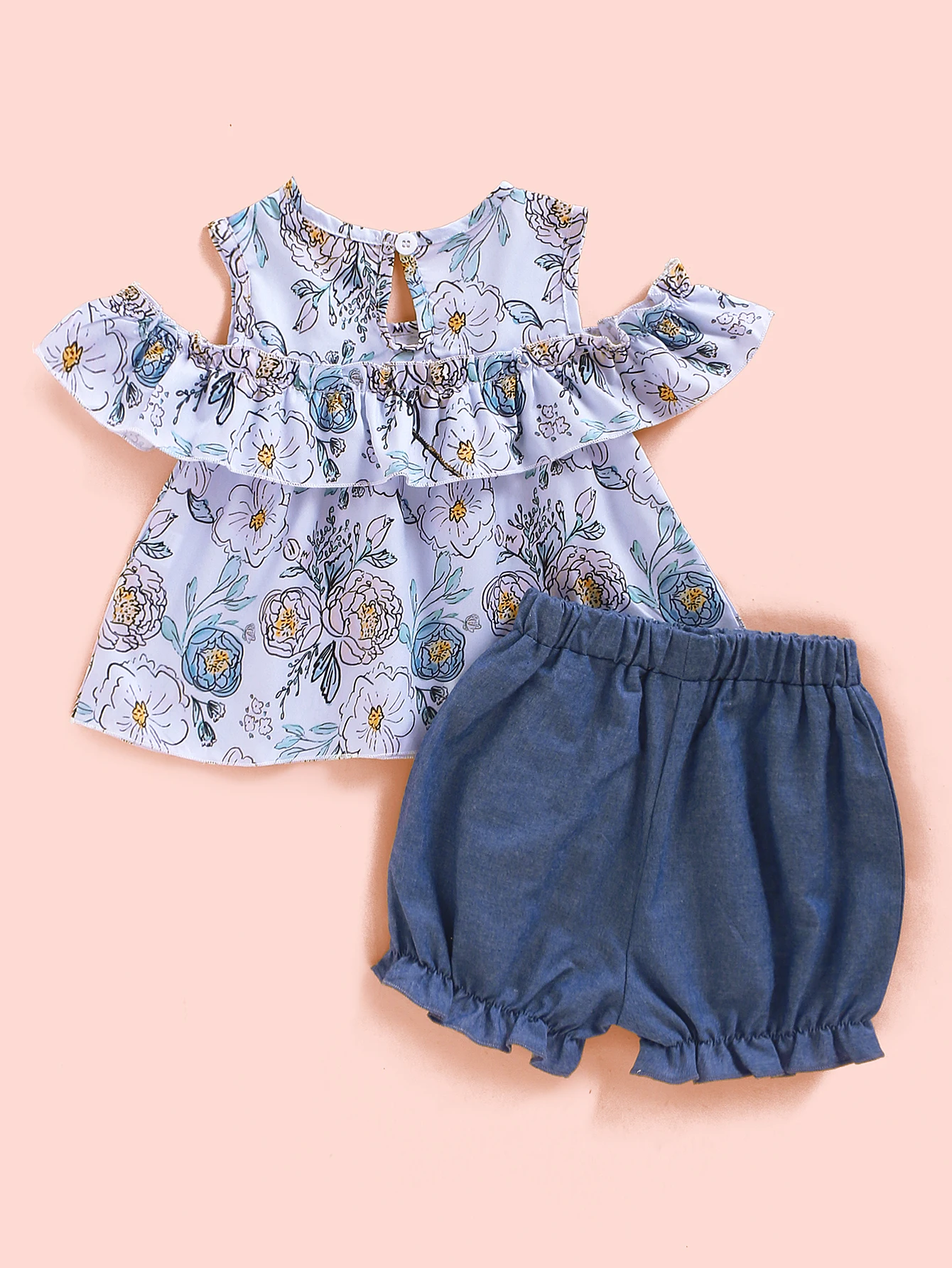 

Infant Girls Summer Clothing Set Baby Girl Blue Floral Short Sleeve Ruffles Top And Denim Shorts Pants Free Ship Girls Outfits