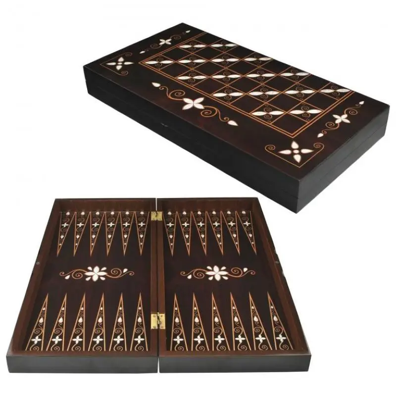 Pearl Coated Backgammon Anatolian Oriental Best Quality Wooden Folding Large Chess Set Checkers Draughts Turkish Board Game Gift
