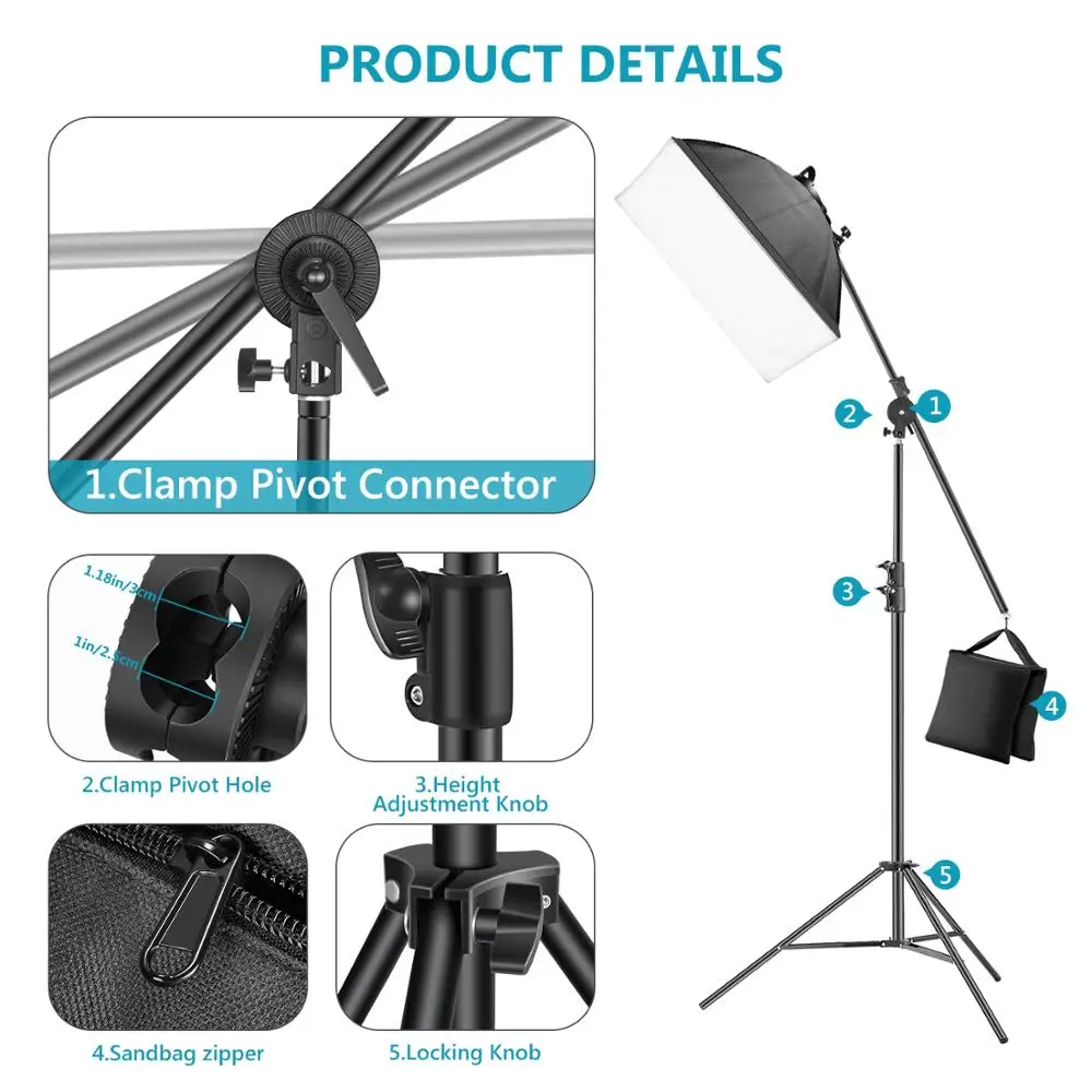 

Neewer 3 Packs LED Softbox Lighting Kit: 20x27 inches Softbox, 45W Dimmable LED Light Head with 2 Color Temperature, Light Stand