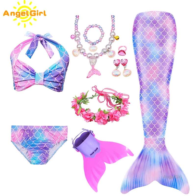 

Женский костюм Русалочки AngelGirl, вечерние льный костюм с хвостом русалки для детей, летний купальный костюм с юбкой в морском стиле, рождеств...
