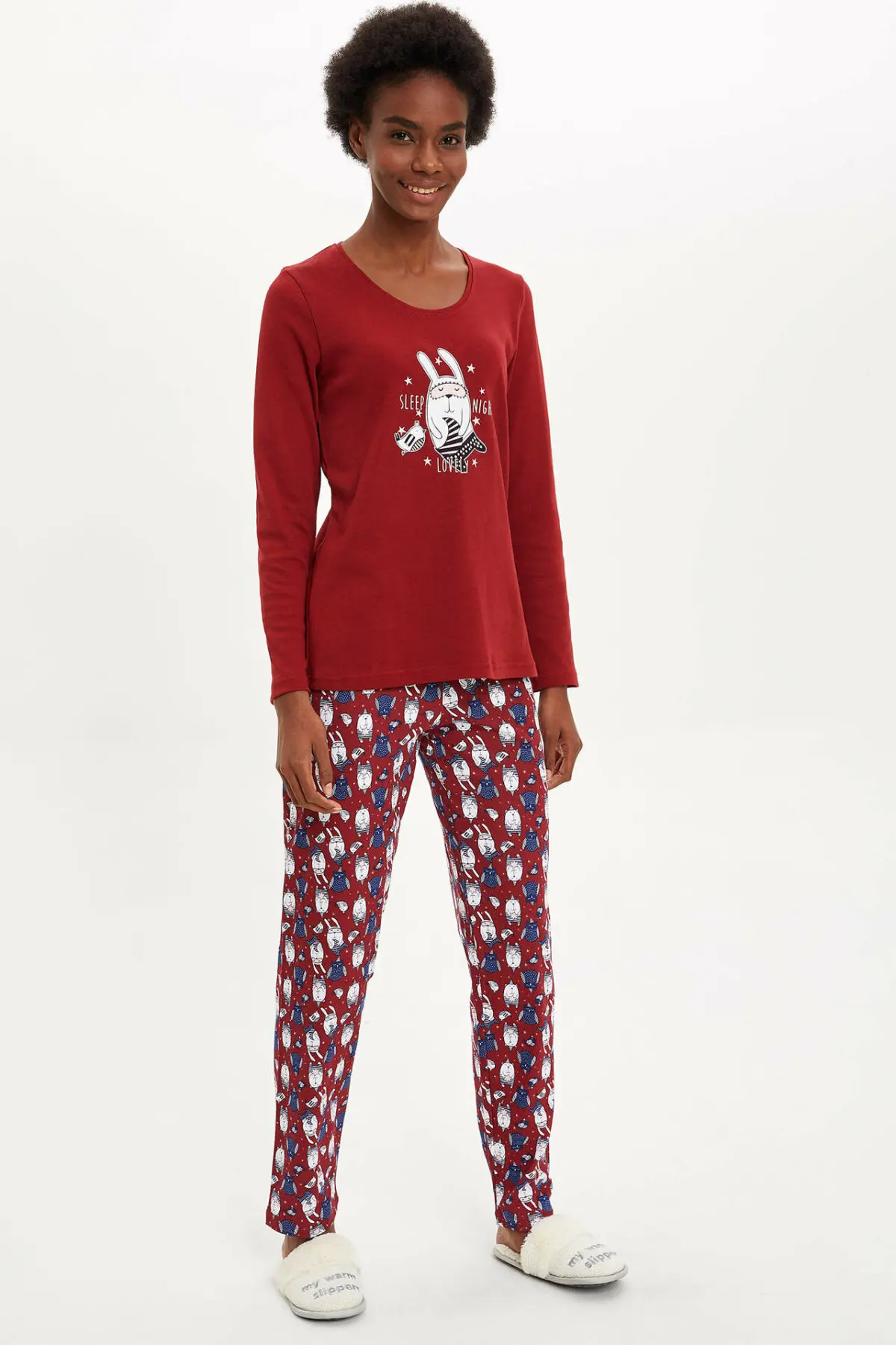 Дефакто женские Зимние Вязаные домашние наборы повседневные синие/красные