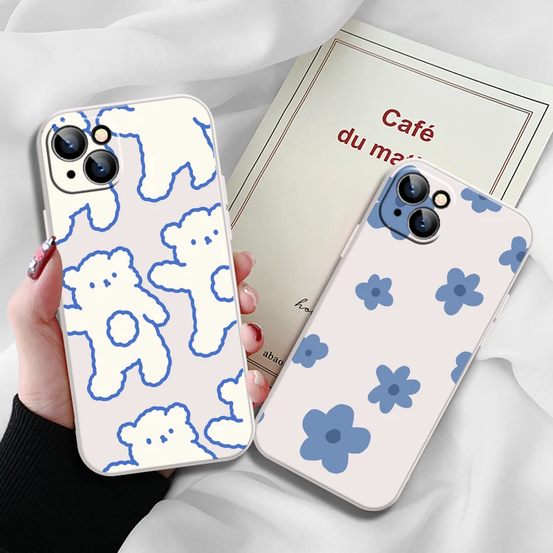 

Art bear blue Phone Case For iPhone 6 7 8 11 12 13 11 Pro 12mini XR XS 12 Pro MAX SE 2020 13 Pro Flower cloud shell TPU Funda