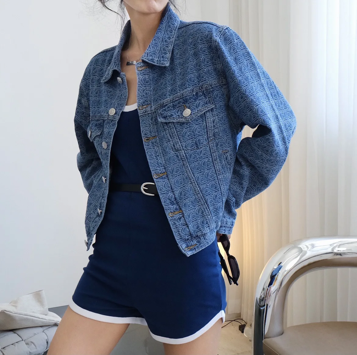 woman stylish new collection jeans jacket-coat